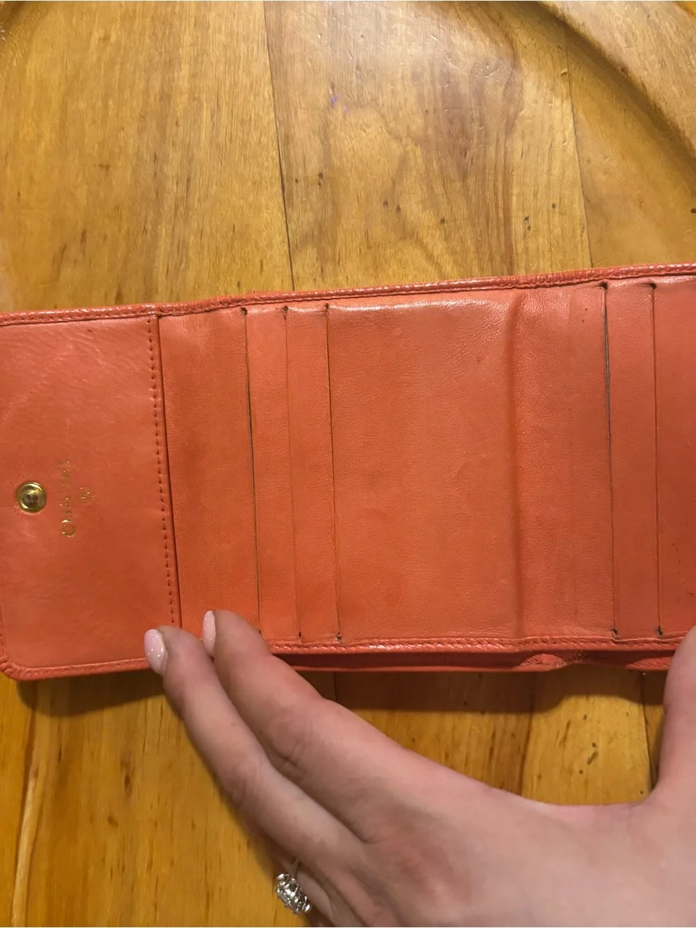 CHANEL Coral Textured Leather CC Compact Wallet